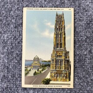 Vtg NYC Postcard Riverside Church‎ Grant's Tomb George Washington Bridge 1943